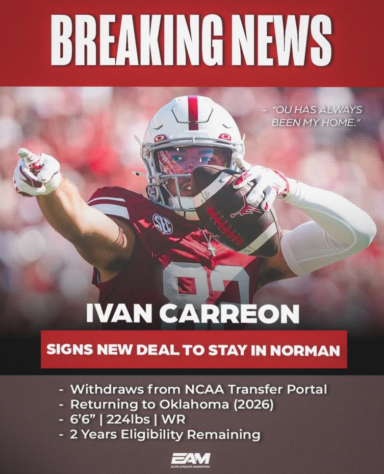 Ivan Carreon Withdraws From Transfer Portal, Returns to Oklahoma After Elite Athlete Marketing Helps Secure New Deal - FirstPublisher.org